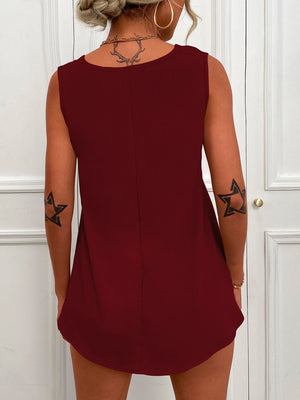 V-Neck Curved Hem Tunic Tank-Teresa's Fashionista LLC