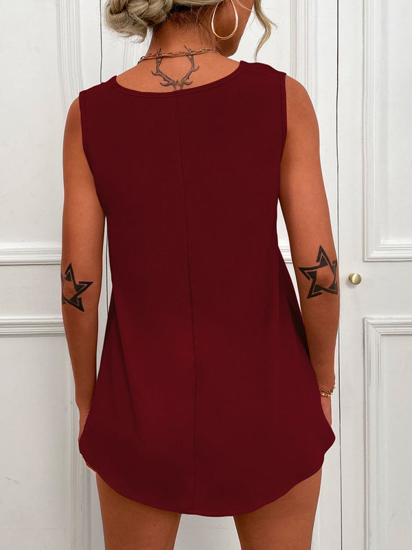 V-Neck Curved Hem Tunic Tank-Teresa's Fashionista LLC