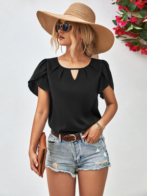 Cutout Round Neck Petal Sleeve Blouse-Teresa's Fashionista LLC