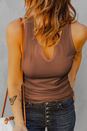 Notched Neck Ribbed Tank Top-Teresa's Fashionista LLC