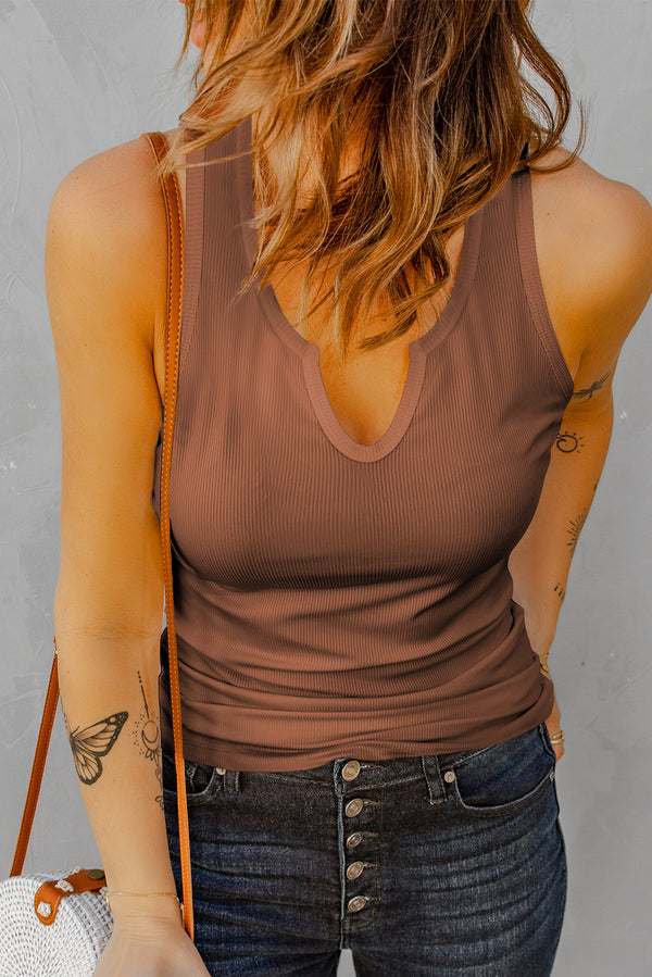 Notched Neck Ribbed Tank Top-Teresa's Fashionista LLC