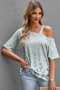Leopard Asymmetrical Neck Cold-Shoulder Blouse-Teresa's Fashionista LLC