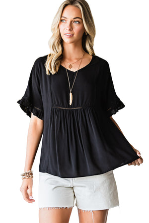 V-Neck Flounce Sleeve Babydoll Blouse-Teresa's Fashionista LLC