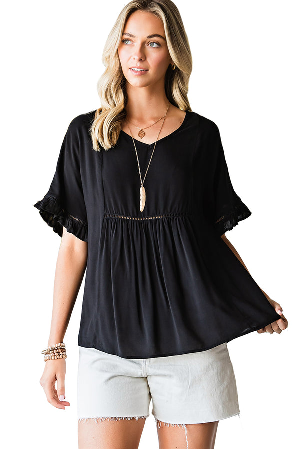 V-Neck Flounce Sleeve Babydoll Blouse-Teresa's Fashionista LLC