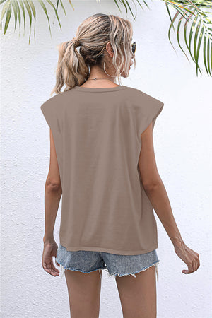 Round Neck Cap Sleeve Tee-Teresa's Fashionista LLC