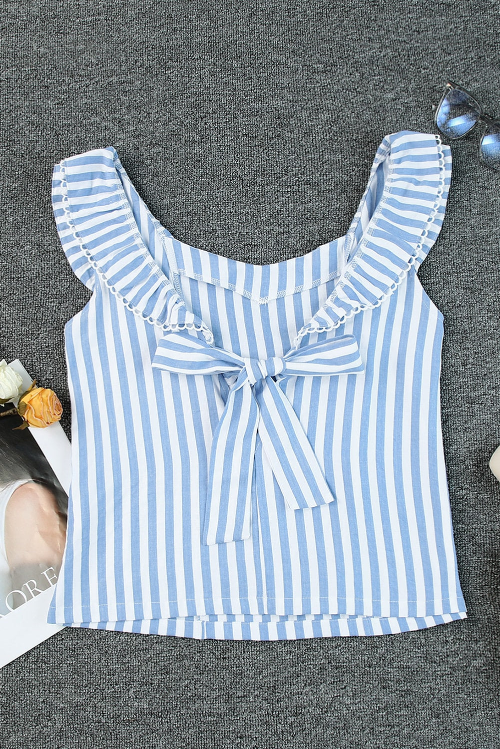 Striped Tie Back Ruffled Tank-Teresa&#39;s Fashionista LLC