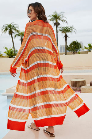 Striped Open Front Side Slit Duster Cover Up-Teresa's Fashionista LLC