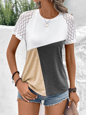 Color Block Raglan Sleeve Round Neck Tee-Teresa's Fashionista LLC