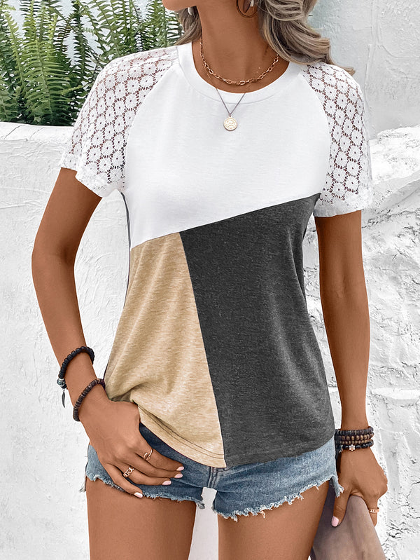 Color Block Raglan Sleeve Round Neck Tee-Teresa's Fashionista LLC