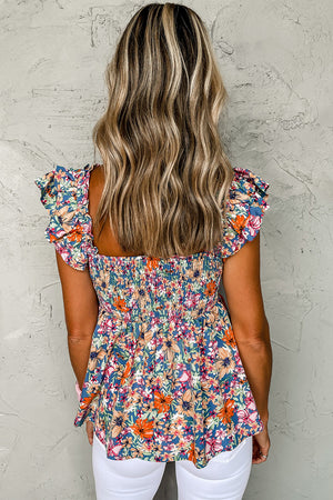 Floral Smocked Cap Sleeve Top-Teresa's Fashionista LLC