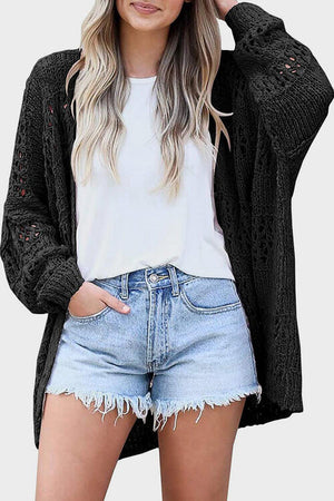Openwork Open Front Long Sleeve Cardigan-Teresa's Fashionista LLC