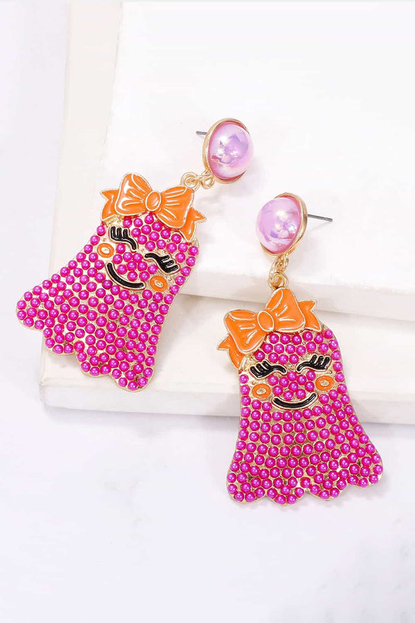 Smiling Ghost Shape Synthetic Pearl Earrings-Teresa's Fashionista LLC
