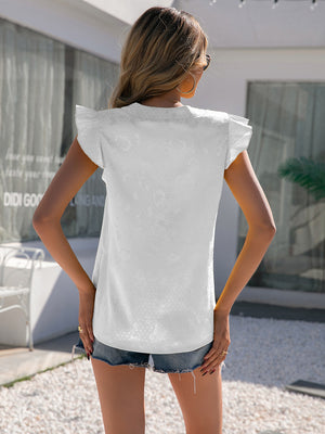 Notched Neck Butterfly Sleeve Blouse-Teresa's Fashionista LLC