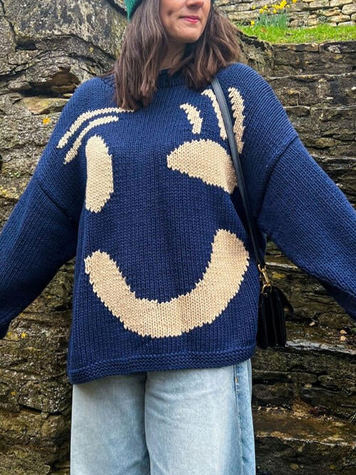 Contrast Drop Shoulder Long Sleeve Sweater-Teresa's Fashionista LLC
