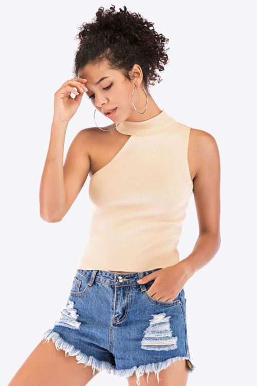 Asymmetrical Sleeveless Rib-Knit Top-Teresa's Fashionista LLC