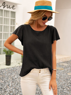 Round Neck Cutout Tie Back Top-Teresa's Fashionista LLC