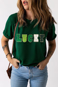 LUCKY Round Neck Short Sleeve T-Shirt-Teresa's Fashionista LLC