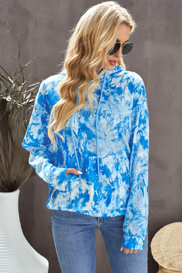 Tie-Dye Drawstring Hoodie with Pocket-Teresa's Fashionista LLC