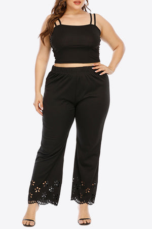 Plus Size Openwork Elastic Waist Pants-Teresa's Fashionista LLC