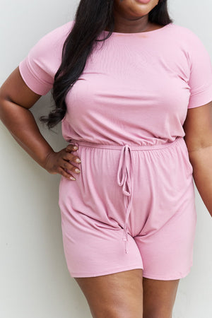 Zenana Chilled Out Full Size Short Sleeve Romper in Light Carnation Pink-Teresa's Fashionista LLC