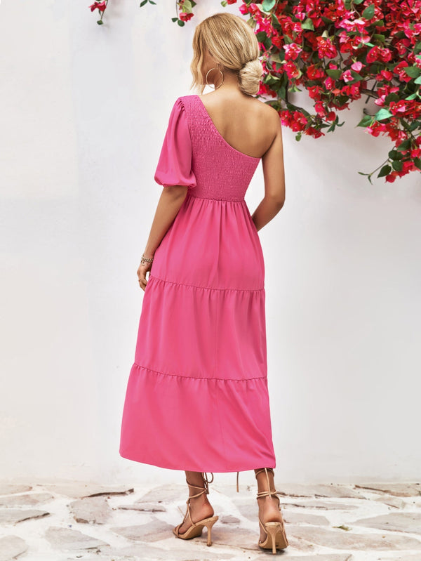 Smocked One-Shoulder Midi Dress-Teresa's Fashionista LLC