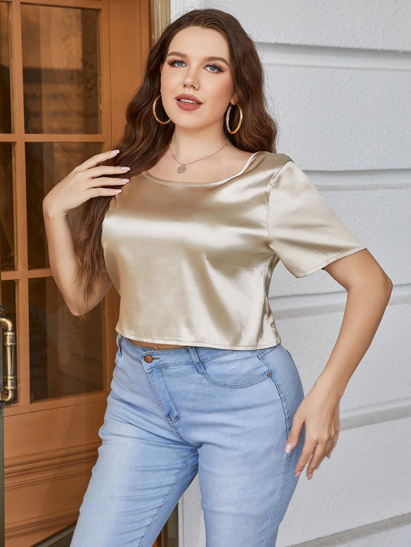 Plus Size Short Sleeve Tie Back Blouse-Teresa's Fashionista LLC
