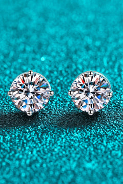 2 Carat Moissanite Rhodium-Plated Stud Earrings-Teresa's Fashionista LLC