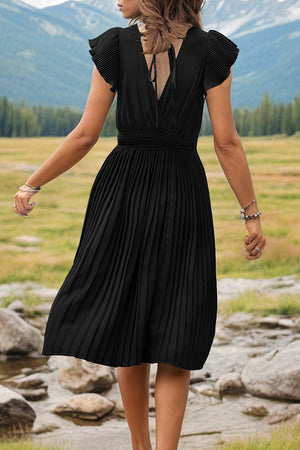 Tied Smocked Waist Flutter Sleeve Dress-Teresa's Fashionista LLC