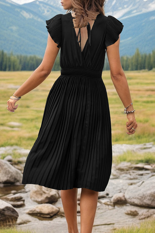 Tied Smocked Waist Flutter Sleeve Dress-Teresa's Fashionista LLC
