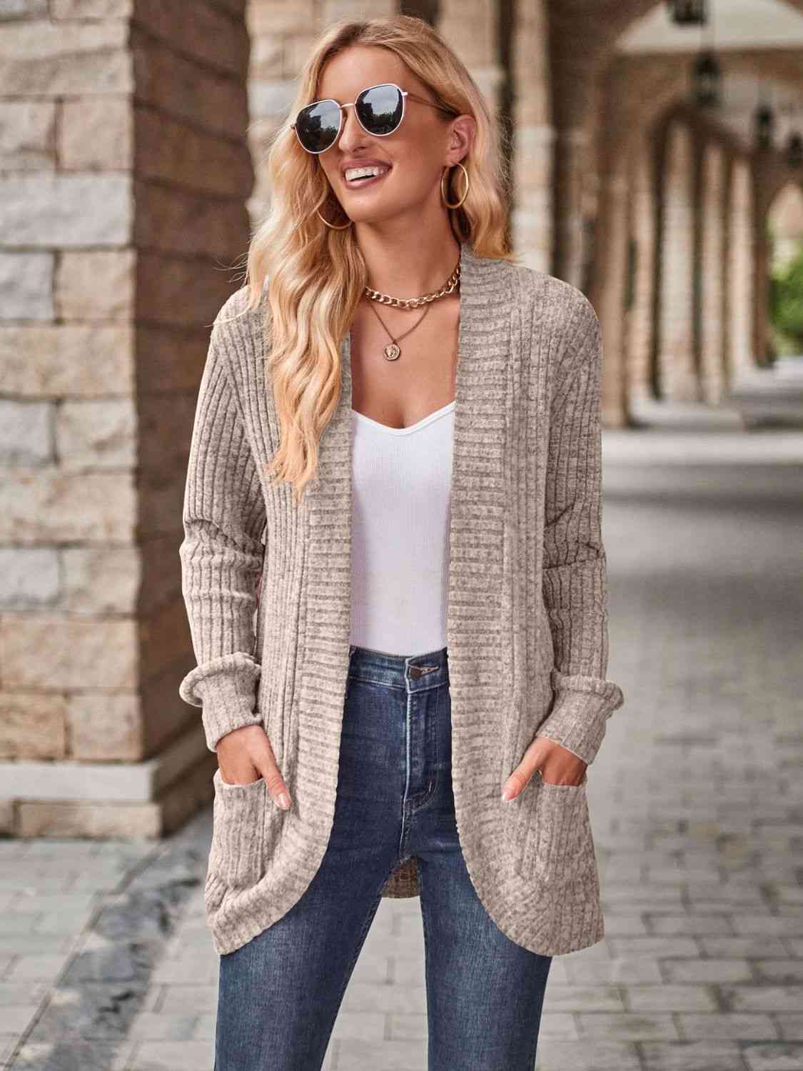 Open Front Cardigan with Pockets-Teresa&#39;s Fashionista LLC