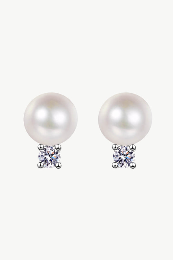 Moissanite Pearl Stud Earrings-Teresa's Fashionista LLC