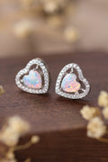 925 Sterling Silver Opal Heart Stud Earrings-Teresa's Fashionista LLC