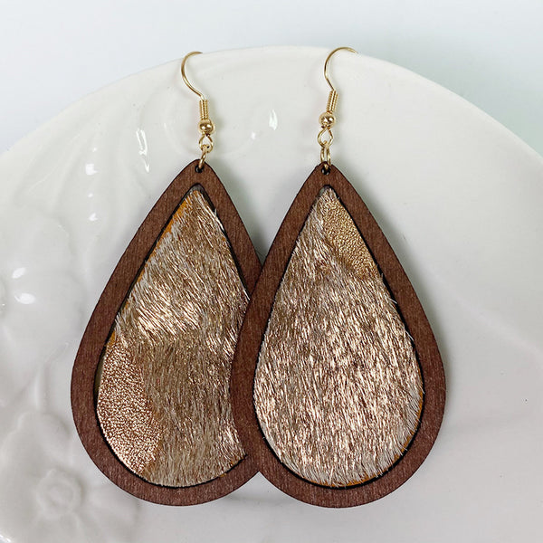 Teardrop Shape Wooden Dangle Earrings-Teresa's Fashionista LLC
