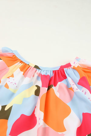 Printed Notched Neck Half Sleeve Blouse-Teresa's Fashionista LLC
