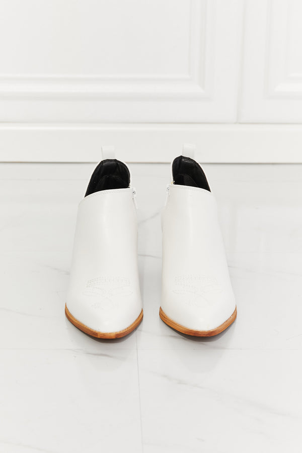 MMShoes Trust Yourself Embroidered Crossover Cowboy Bootie in White-Teresa's Fashionista LLC