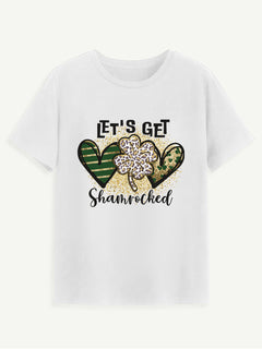 Lucky Clover Round Neck Short Sleeve T-Shirt-Teresa's Fashionista LLC