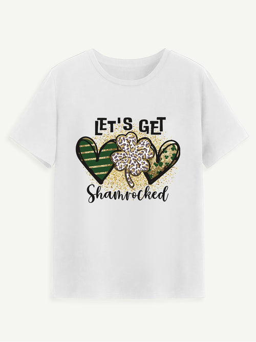 Lucky Clover Round Neck Short Sleeve T-Shirt-Teresa's Fashionista LLC