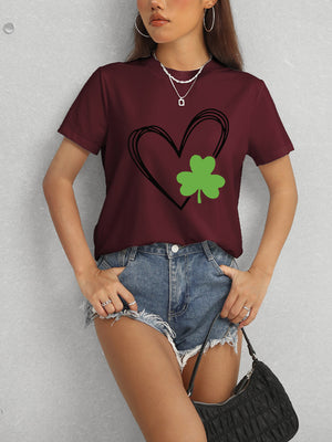 Heart Lucky Clover Short Sleeve T-Shirt-Teresa's Fashionista LLC