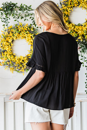 V-Neck Flounce Sleeve Babydoll Blouse-Teresa's Fashionista LLC
