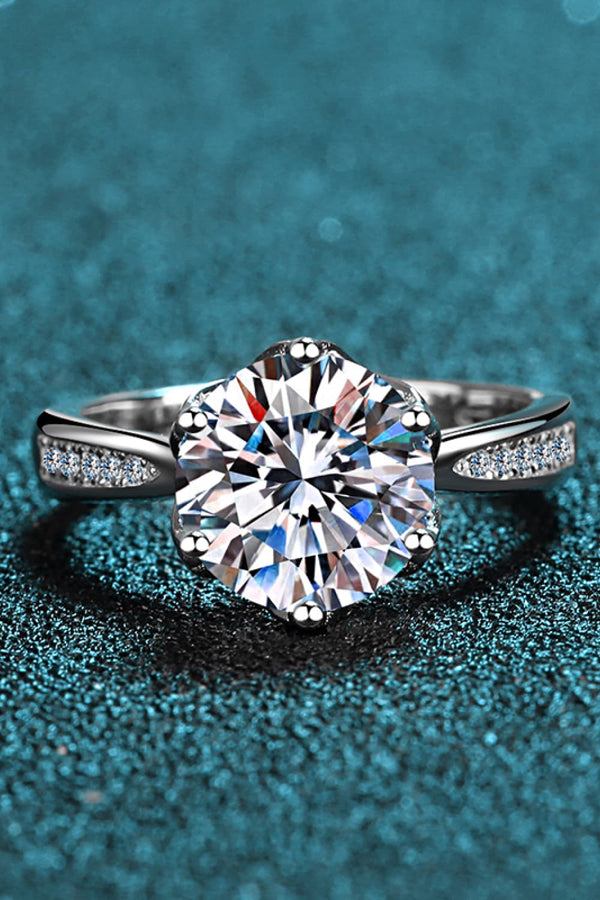 3 Carat Moissanite Rhodium-Plated Side Stone Ring-Teresa's Fashionista LLC