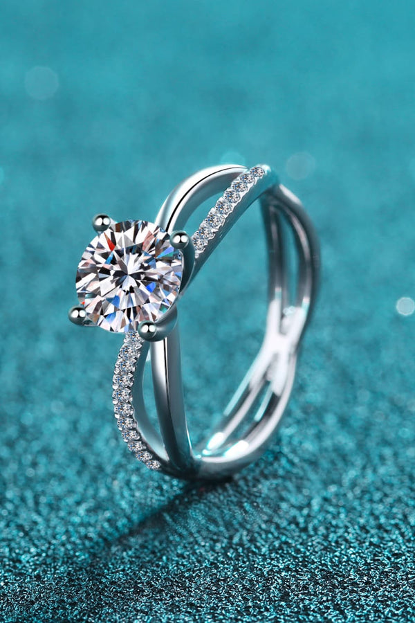 1 Carat Moissanite Crisscross Split Shank Ring-Teresa's Fashionista LLC