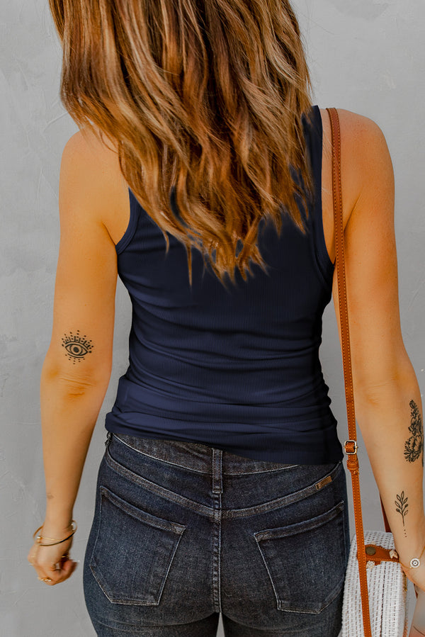 Notched Neck Ribbed Tank Top-Teresa's Fashionista LLC