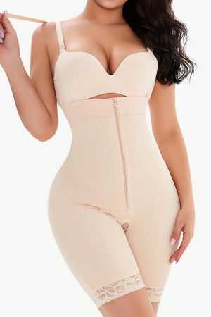 Full Size Lace Detail Zip-Up Under-Bust Shaping Bodysuit-Teresa's Fashionista LLC