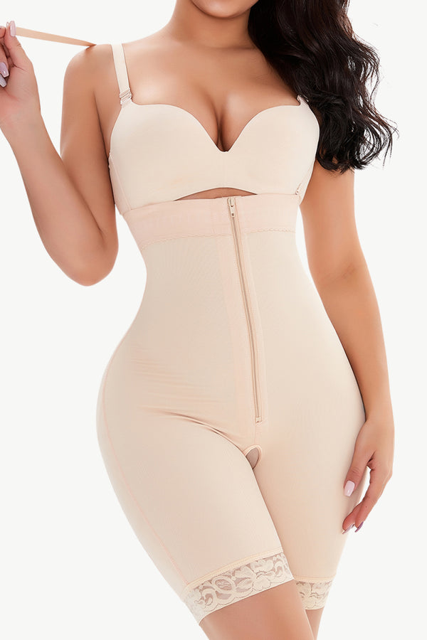 Full Size Lace Detail Zip-Up Under-Bust Shaping Bodysuit-Teresa's Fashionista LLC