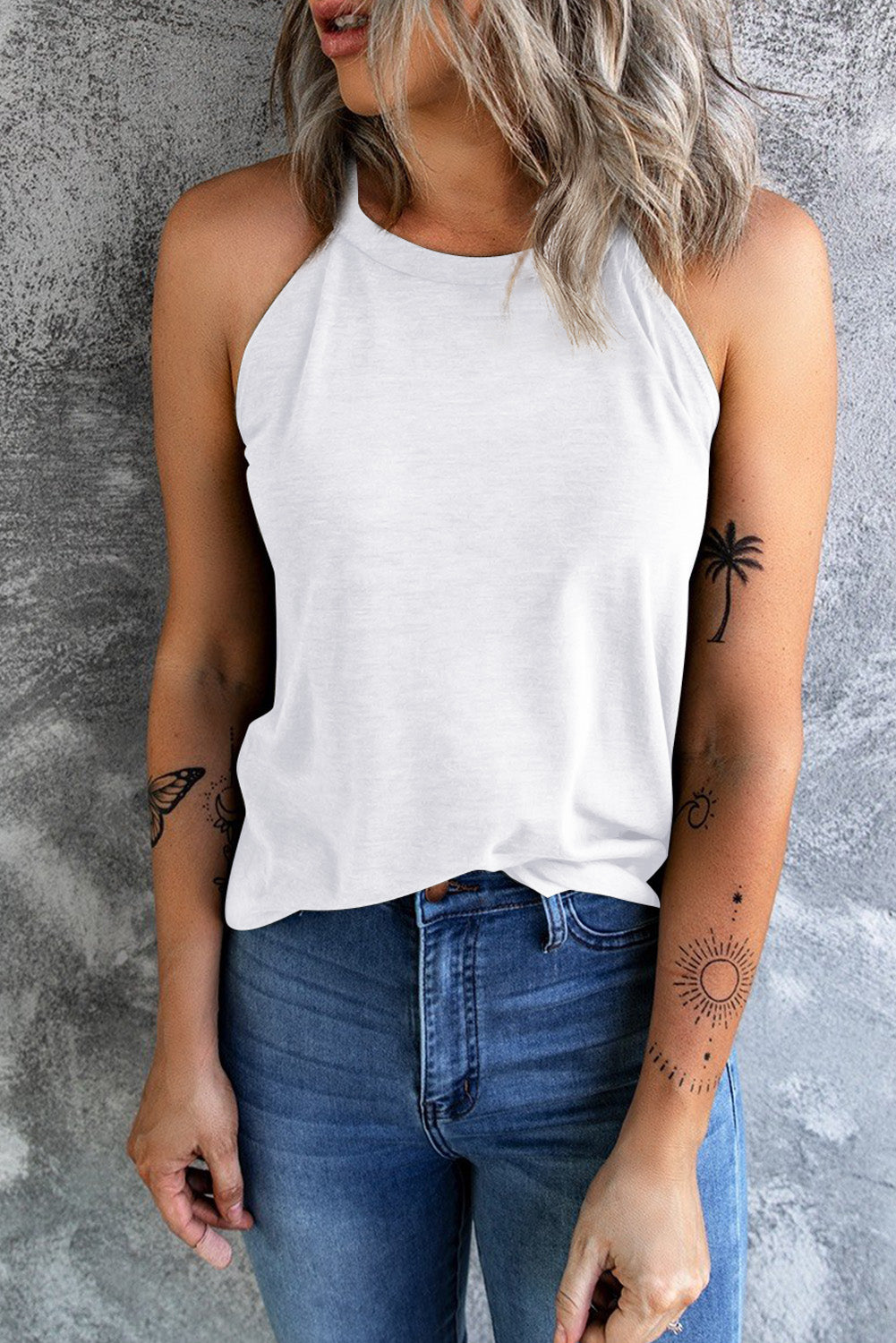Curved Hem Grecian Tank Top-Teresa&#39;s Fashionista LLC