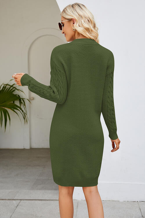 Cable-Knit Long Sleeve Sweater Dress-Teresa&#39;s Fashionista LLC