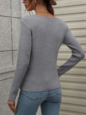 V-Neck Ribbed Knit Top-Teresa's Fashionista LLC