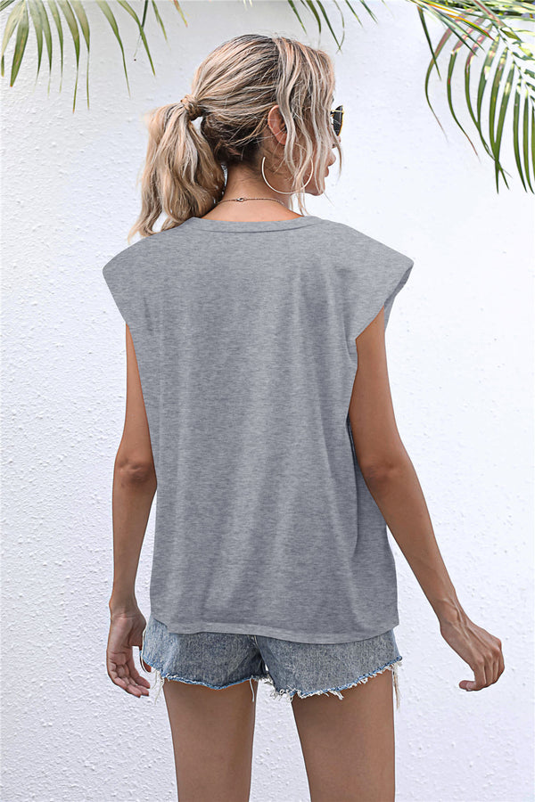 Round Neck Cap Sleeve Tee-Teresa's Fashionista LLC