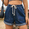 Drawstring High Waist Denim Shorts with Pockets-Teresa's Fashionista LLC