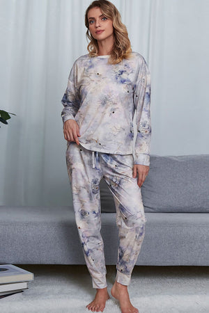 Tie-Dye Crewneck Top and Drawstring Waist Joggers Lounge Set-Teresa's Fashionista LLC